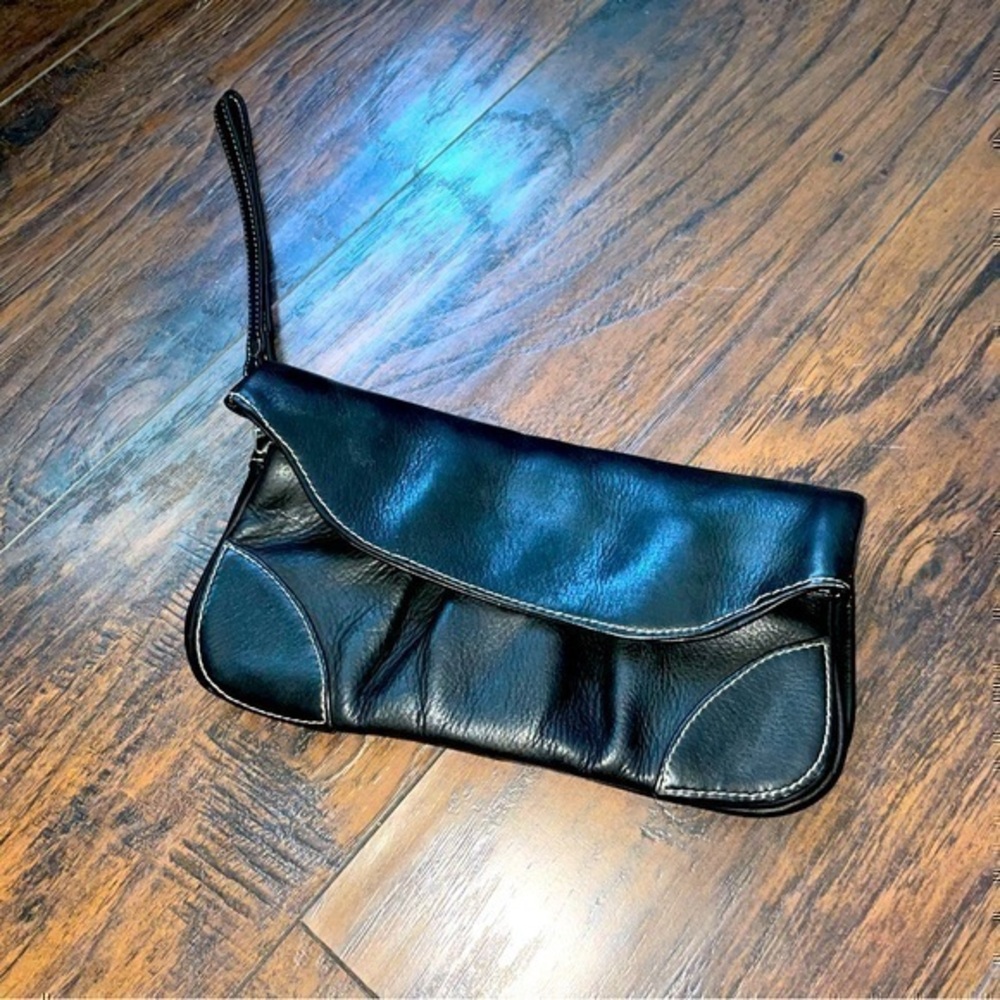PIEL Black Leather Clutch Wristlet